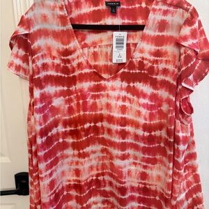 Torrid Red and White Tie-Dye Blouse